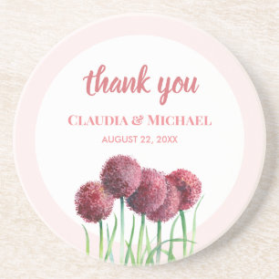 Hochzeit Lila Rosa Alliums Blumen Aquarell Getränkeuntersetzer