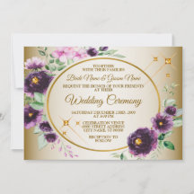 Hochzeit Lila Rosa Blumen Grün Blätter Golden