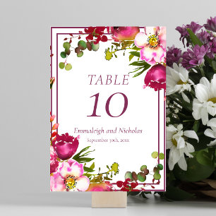 Hochzeit Magenta Pink Korallen Blumen Tischnummer