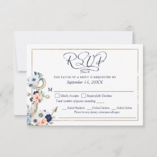 Hochzeit Maritimer Anker Marineblau Pfirsich Menü RSVP Karte