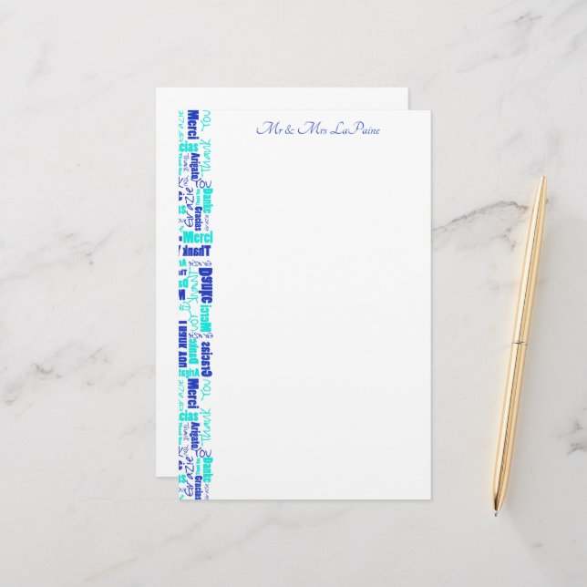 Hochzeit mehrsprachig Vielen Dank Typografie Borde Briefpapier (Vorderseite/Rückseite Beispiel)