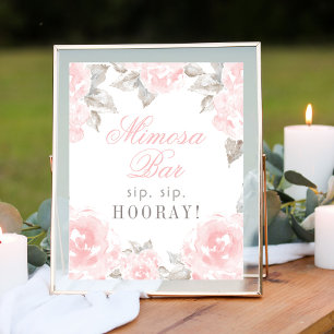 Hochzeit Mimosa Bar Pink Wasserfarbe Rose Poster