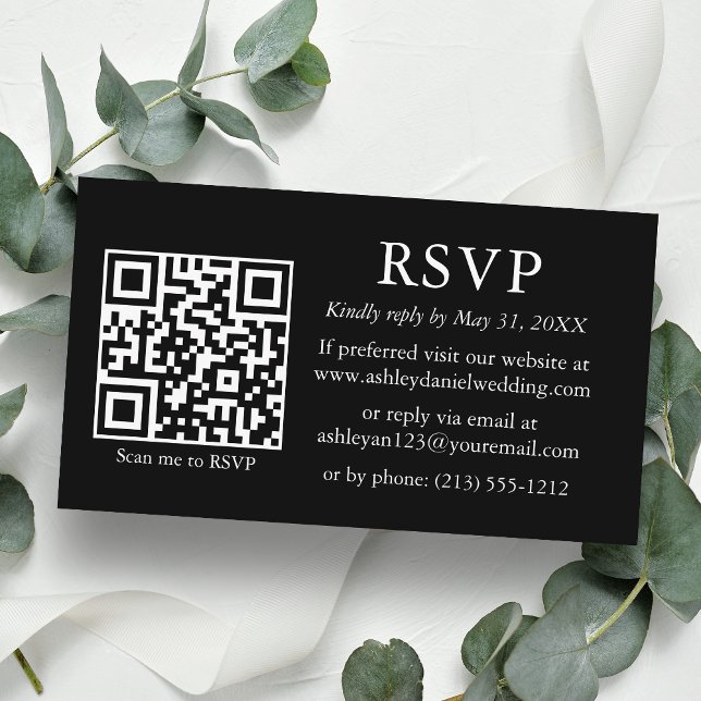 Hochzeit Minimalistische einfache QR Black UAWG Begleitkarte (Customize to change text style, size, background color or add more text or a photo to back of card.)