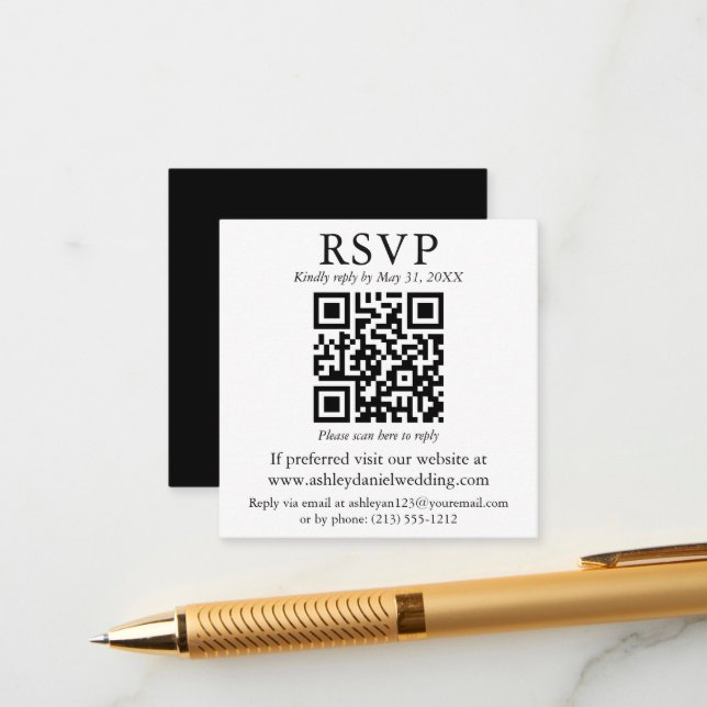 Hochzeit Minimalistische QR Schwarz-weiß Square UA Begleitkarte (Vorderseite/Rückseite Beispiel)