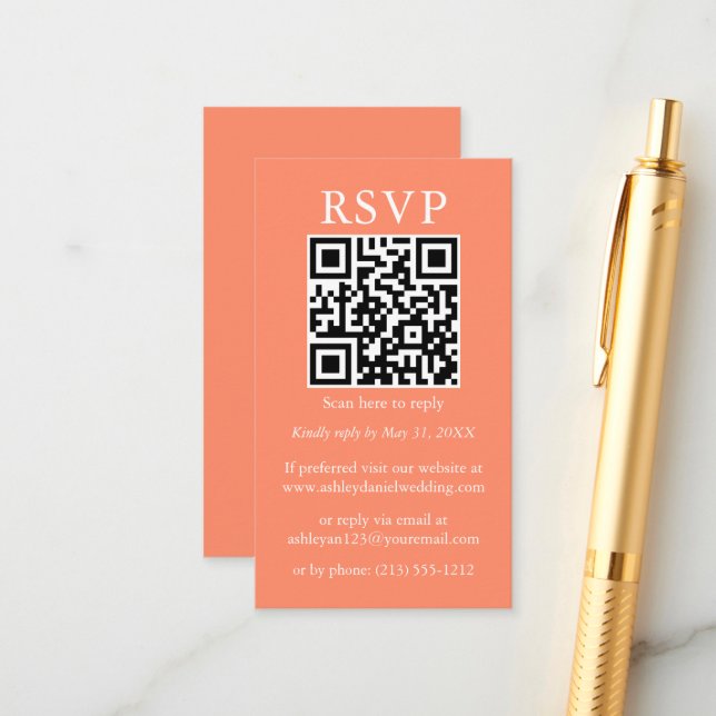 Hochzeit Minimalistische QR UAWG Coral Begleitkarte (Vorderseite/Rückseite Beispiel)