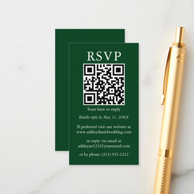 Hochzeit Minimalistische QR UAWG Green Begleitkarte (Vorderseite/Rückseite Beispiel)