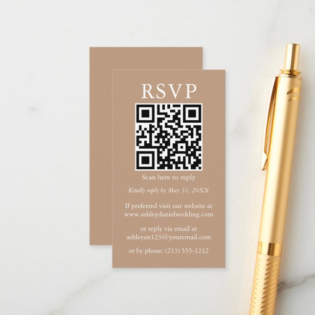Hochzeit Minimalistische QR UAWG Taupe Begleitkarte (Vorderseite/Rückseite Beispiel)