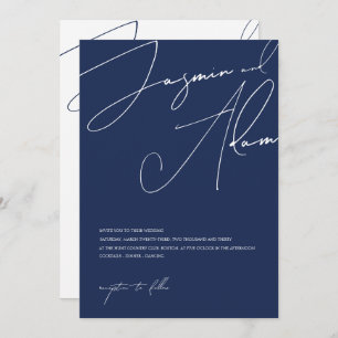 Hochzeit Minimalistischer Navy-Script-Typografie Einladung