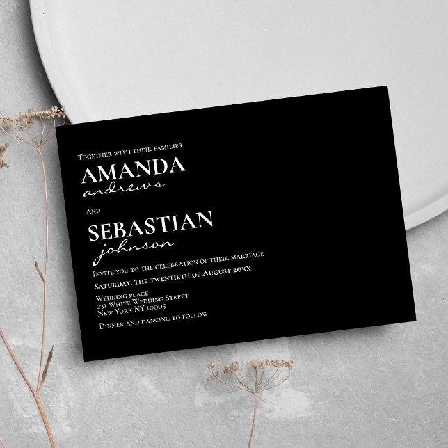 Hochzeit Minimalistischer Schwarz-weißer Typografi Einladung (Minimalist modern black white typography wedding)