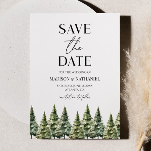 Hochzeit Minimalistischer Winterschneekiefern Save The Date (Von Creator hochgeladen)