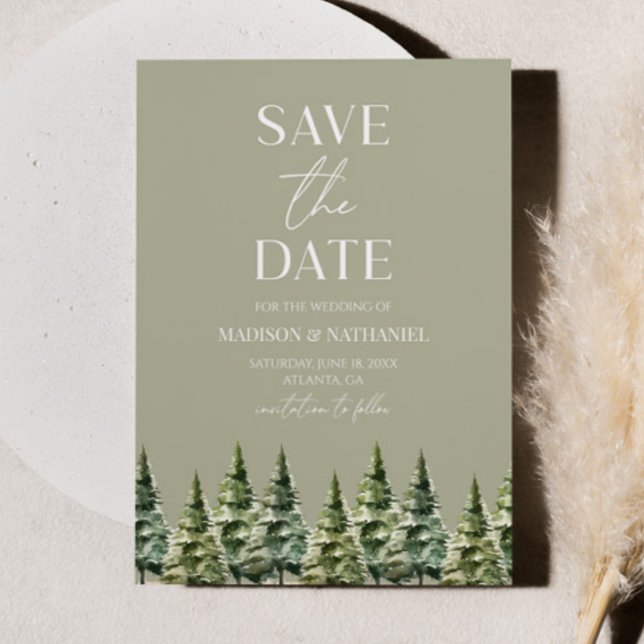 Hochzeit Minimalistischer Winterschneekiefern Save The Date (Von Creator hochgeladen)