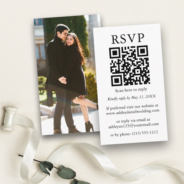 Hochzeit Minimalistisches einfaches Foto QR UAWG Begleitkarte (Customize to change text size or text style.)