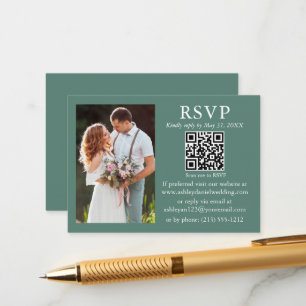 Hochzeit Minimalistisches Foto Eucalyptus Green QR Begleitkarte