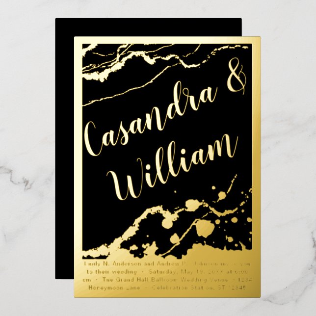 Hochzeit mit abstraktem Marmor Folieneinladung (Vorderseite/Rückseite)