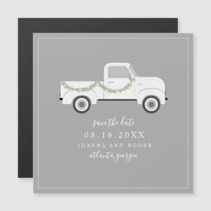 Hochzeit mit altem weißen LKW - Save The Date Magneteinladung