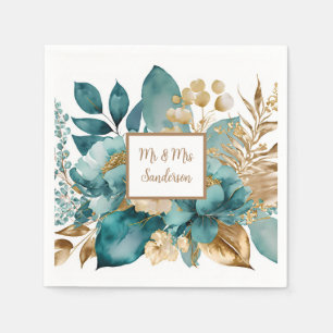 Hochzeit mit aquamarinen und goldenen Blumen Serviette