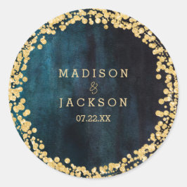 Hochzeit mit Aquamariner Wasserfarbe und Monogramm Runder Aufkleber