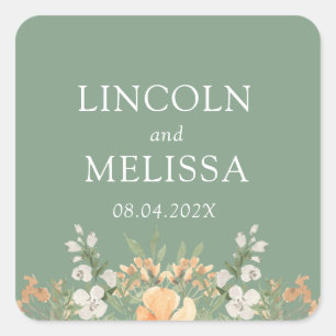Hochzeit mit Basil, Pfirsich und Weiß Quadratischer Aufkleber
