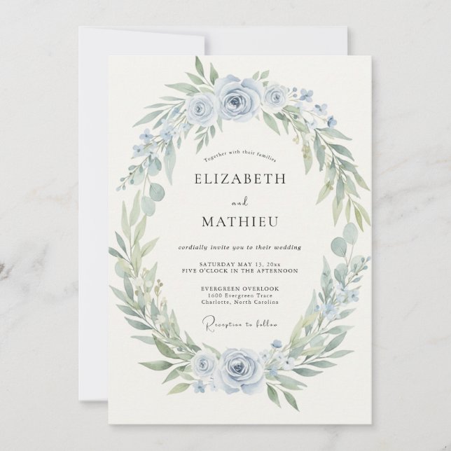 Hochzeit mit blassblauer Girlande Einladung (Vorderseite)