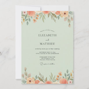 Hochzeit mit blasser Minze Korallen Wildblume Einladung