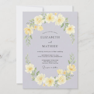 Hochzeit mit blasslila-gelben Rosen Einladung