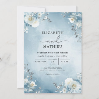 Hochzeit mit blauem Blumenstrauß Einladung