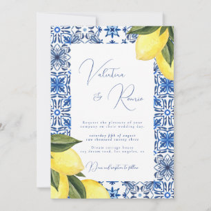 Hochzeit mit blauem Mittelmeer Tile und Zitrusfrüc Einladung