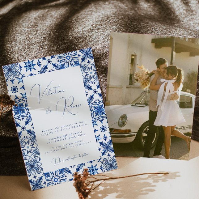 Hochzeit mit blauem Mittelmeer Tile und Zitrusfrüc Einladung (Von Creator hochgeladen)