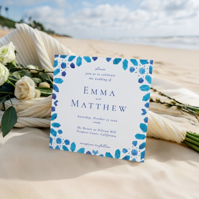 Hochzeit mit blauem Tile auf dem marokkanischen ge Einladung (Von Creator hochgeladen)