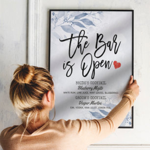 Hochzeit mit blauen Blättern - Die Bar ist geöffne Poster
