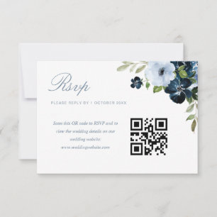Hochzeit mit blauen Blumen und Seefahrer QR-Code R RSVP Karte