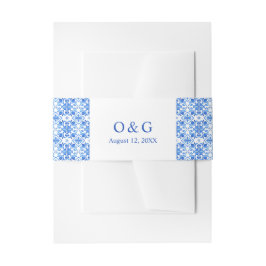 Hochzeit mit blauen Kacheln und Zitronen Einladungsbanderole