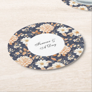 Hochzeit mit Blauer Creme Peach Floral Runder Pappuntersetzer