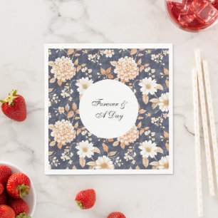 Hochzeit mit Blauer Creme Peach Floral Serviette