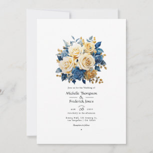 Hochzeit mit Blauer und Gold Einladung