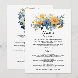 Hochzeit mit Blauer und Gold Menükarte