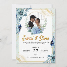 Hochzeit mit Blauer und Weiß-Blütenblütenblüte nac Einladung