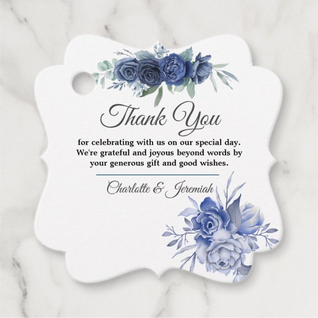 Hochzeit mit blaugrüner Blütenfarbe Geschenkanhänger (Vorderseite)
