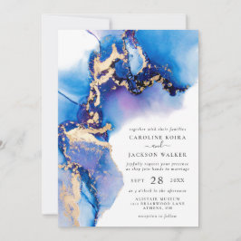 Hochzeit mit Blue und Gold Watercolor Einladung