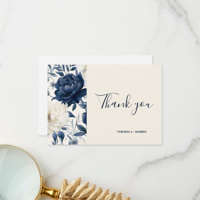 Hochzeit mit blühenden Blumen Dankeskarte (Vorderseite/Rückseite Beispiel)