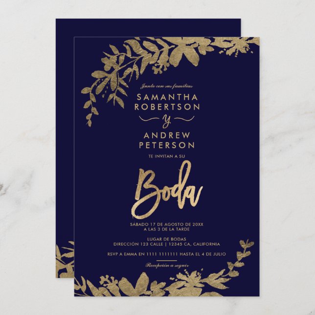 Hochzeit mit blühenden Marineinfelsen Einladung (Vorne/Hinten)