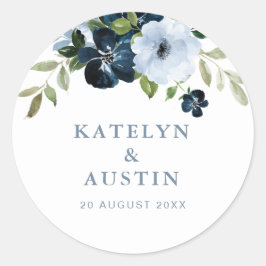 Hochzeit mit blühenden Seen und hellblauen Blumen Runder Aufkleber