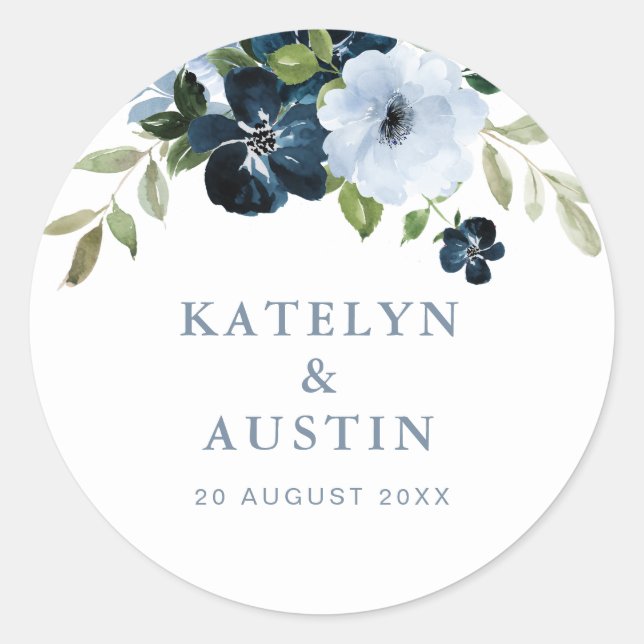 Hochzeit mit blühenden Seen und hellblauen Blumen Runder Aufkleber (Vorderseite)