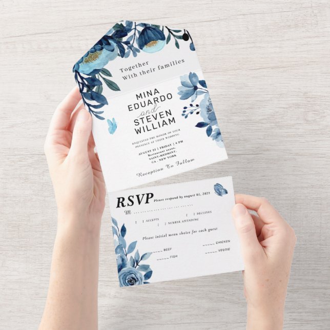 Hochzeit mit Blumen All In One Einladung (Abreißen)
