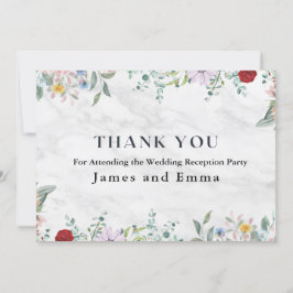Hochzeit mit Blumen aus weißem Marmor Dankeskarte