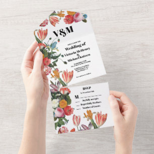 Hochzeit mit Blumen im Stil der niederländischen M All In One Einladung