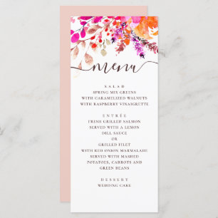 Hochzeit mit Blumen in Aquarellfarbe. Botanischer  Menükarte