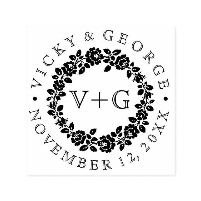 Hochzeit mit Blumen in Schwarz-Weiß-Rose Permastempel (Design)