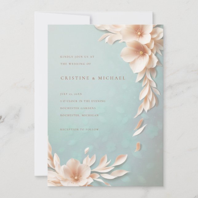 Hochzeit mit Blumen und Aqua Einladung (Vorderseite)