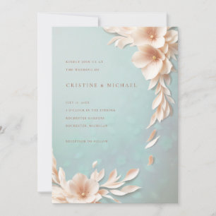 Hochzeit mit Blumen und Aqua Einladung